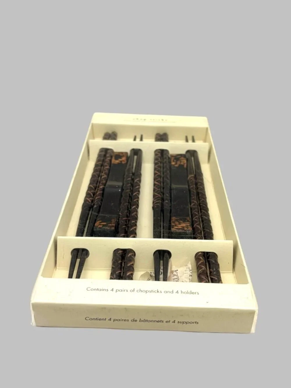 Pier 1 Imports Carved Wood Chopsticks Set 4 Pairs w/ Holders NIB 8.75
